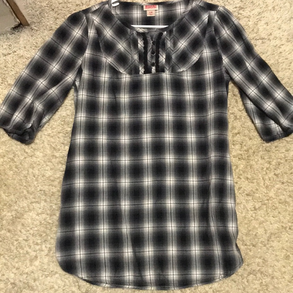 3/4 sleeve plaid tunic